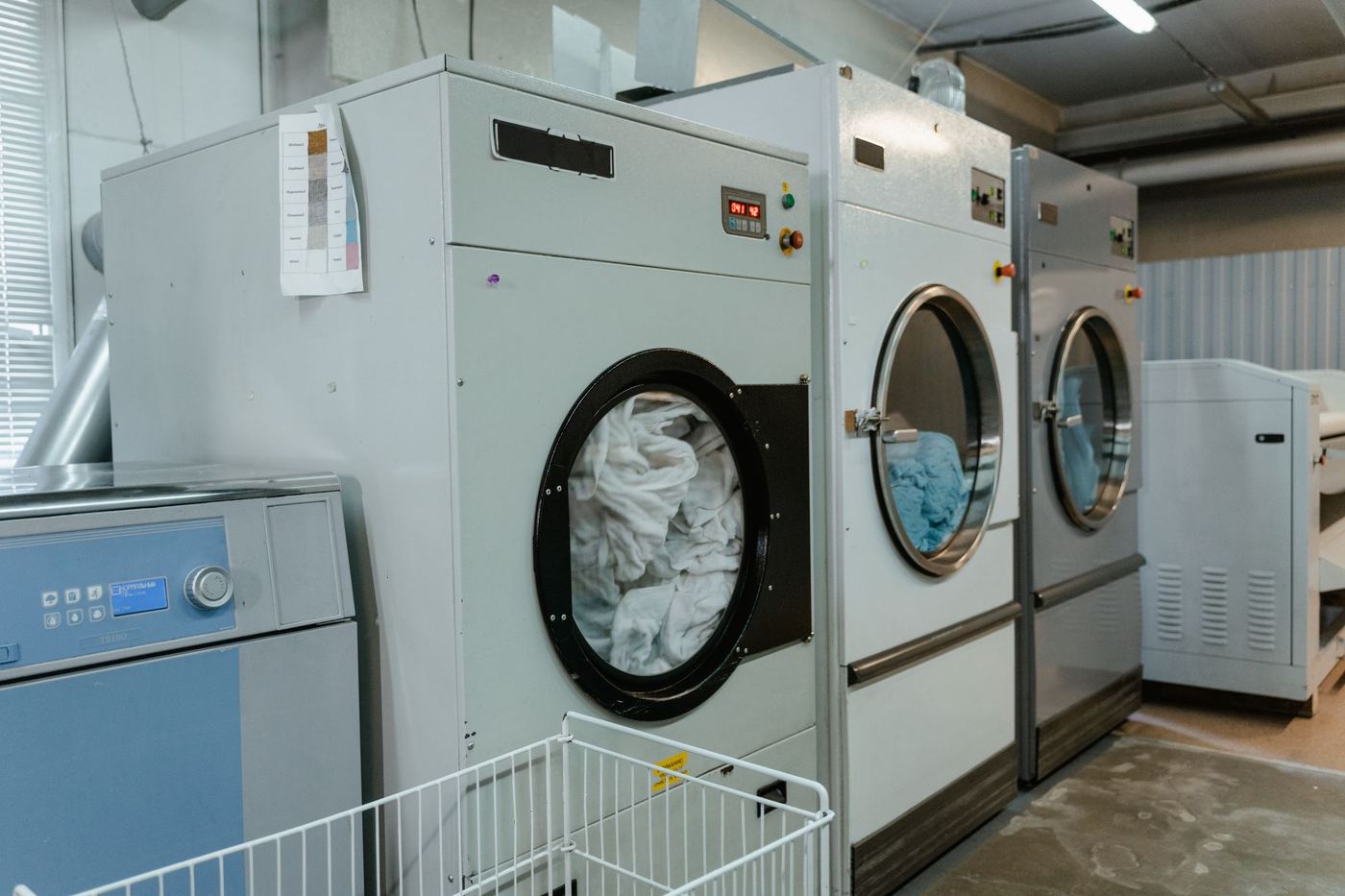 Commercial laundry machines in a cleaning business