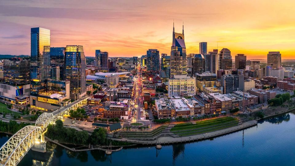 Nashville skyline at sunset